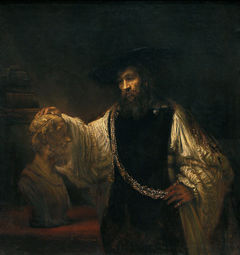 1653 oil-on-canvas painting by Rembrandt - Aristotle with a Bust of Homer, also known as Aristotle Contemplating a Bust of Homer