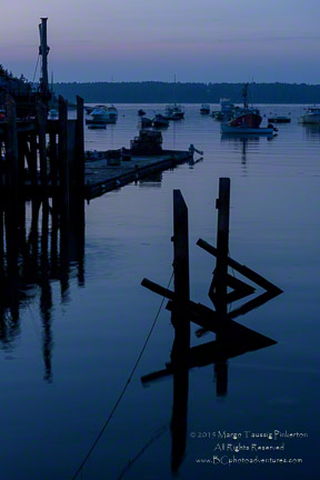© 2015 Margo Taussig Pinkerton.  All Rights Reserved.  From Barefoot Contessa Photo Adventures.  For usage and fees, please e-mail TBC (at) BCphotoadventures (dot) com or contact us at 310 Lafayette Drive, Hillsborough, NC  27278 or at 1-919-643-3036 before 9 p.m. east-coast time./></p>
<p>I have known this area for so many decades, and I have photographed it so many times.  Arnie has certainly visited here many times now, too. We challenge ourselves each time to not repeat a shot.  That said, I am continually looking for the light.  The morning dew on this dingy, rubber-ducky dinghy catches my fancy.  I look for a pattern that pleases me.<img decoding=